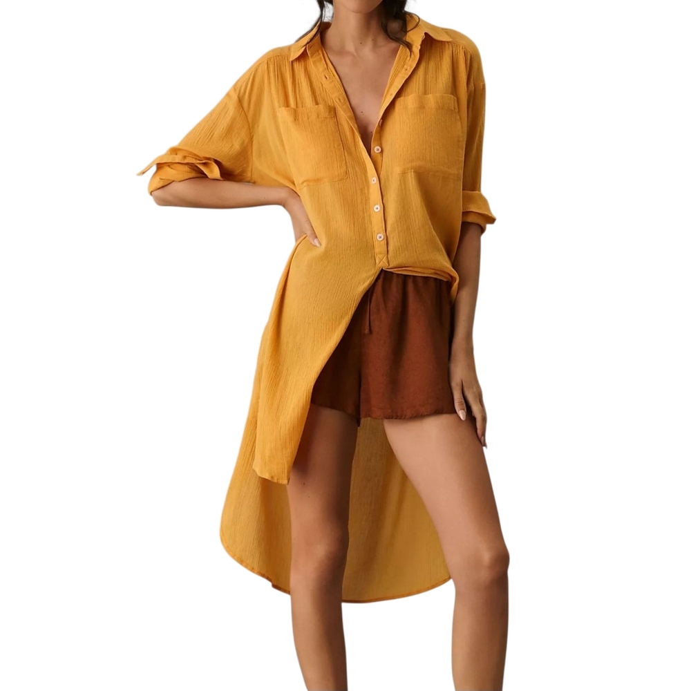 Anthropologie | Gauze Button Front Duster Tunic Shirt High-Low Cover Up Mango